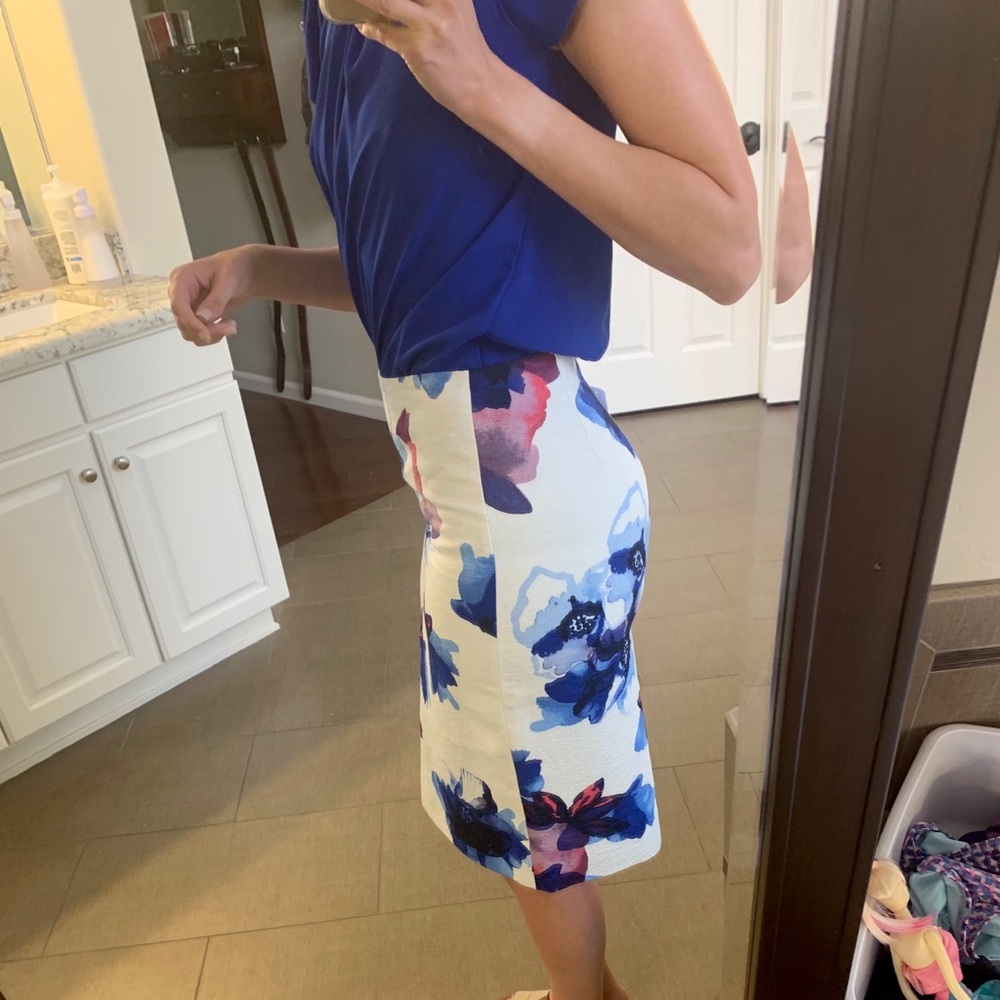 Banana Republic Cream Pencil Skirt with Blue & Purple Floral Print